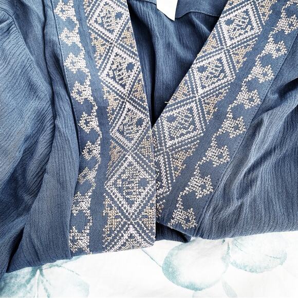 J. Jill Geometric Trim Kimono Navy Blue One Size Fits Most EUC - Picture 4 of 14